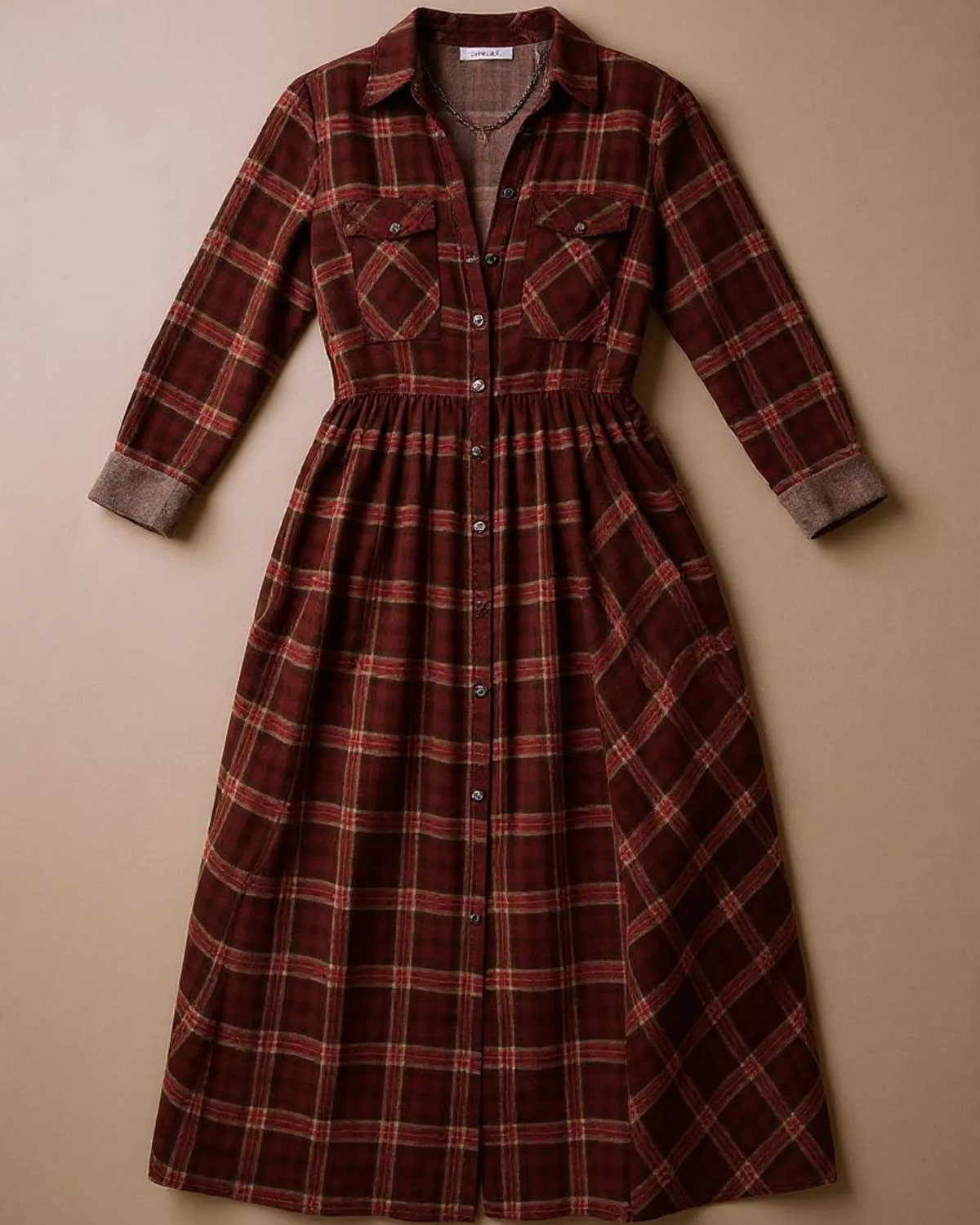 Vestido Camisero Cuadros Maxi