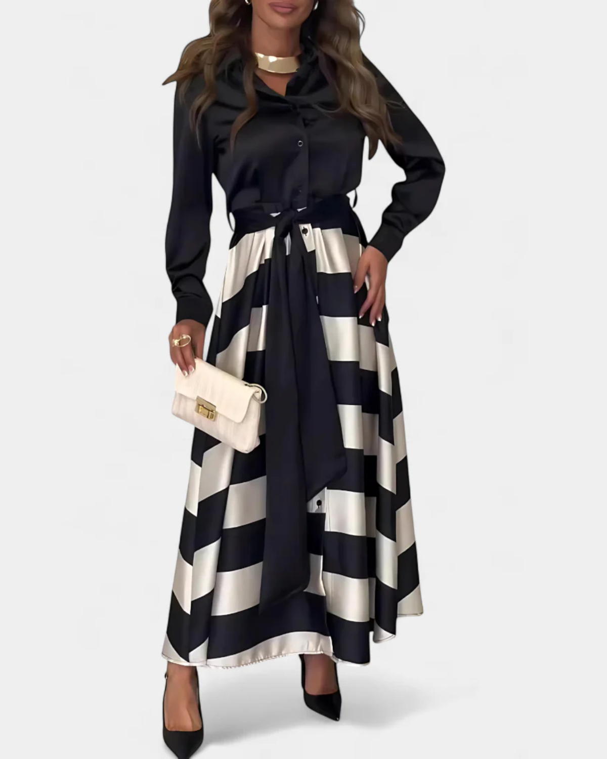 Vestido Camisero Bicolor Maxi