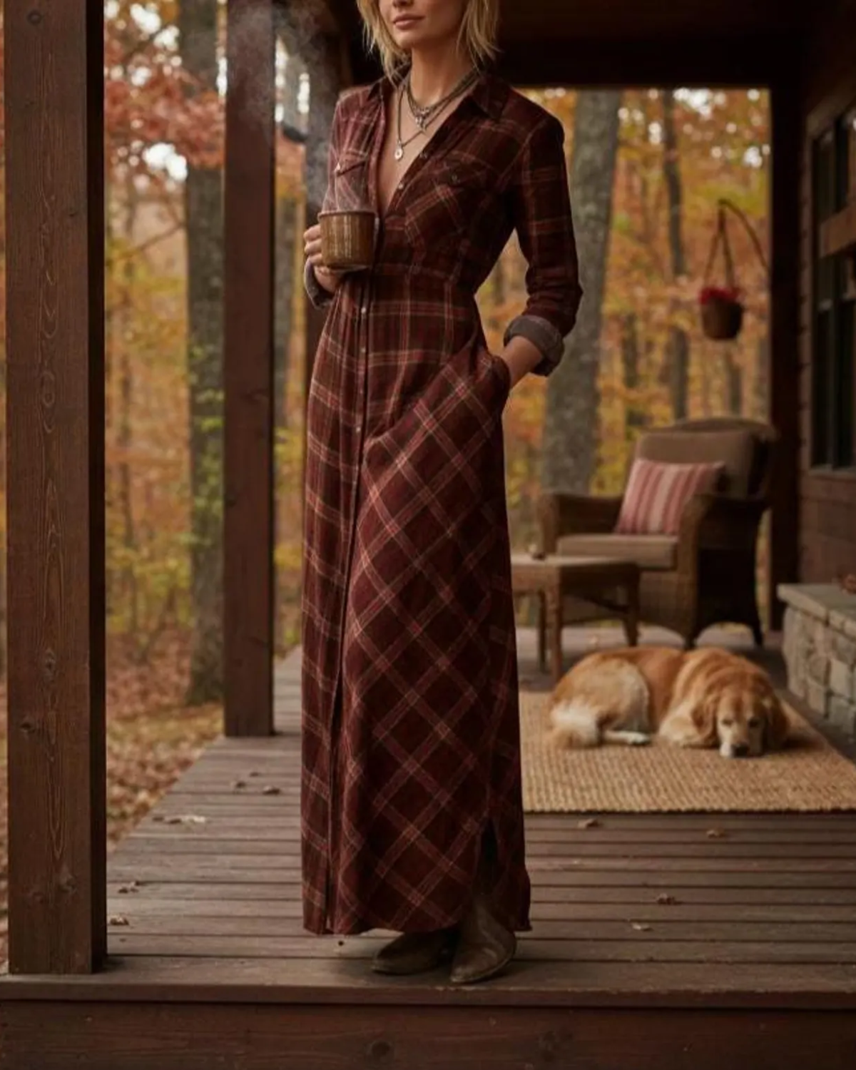 Vestido Camisero Cuadros Maxi