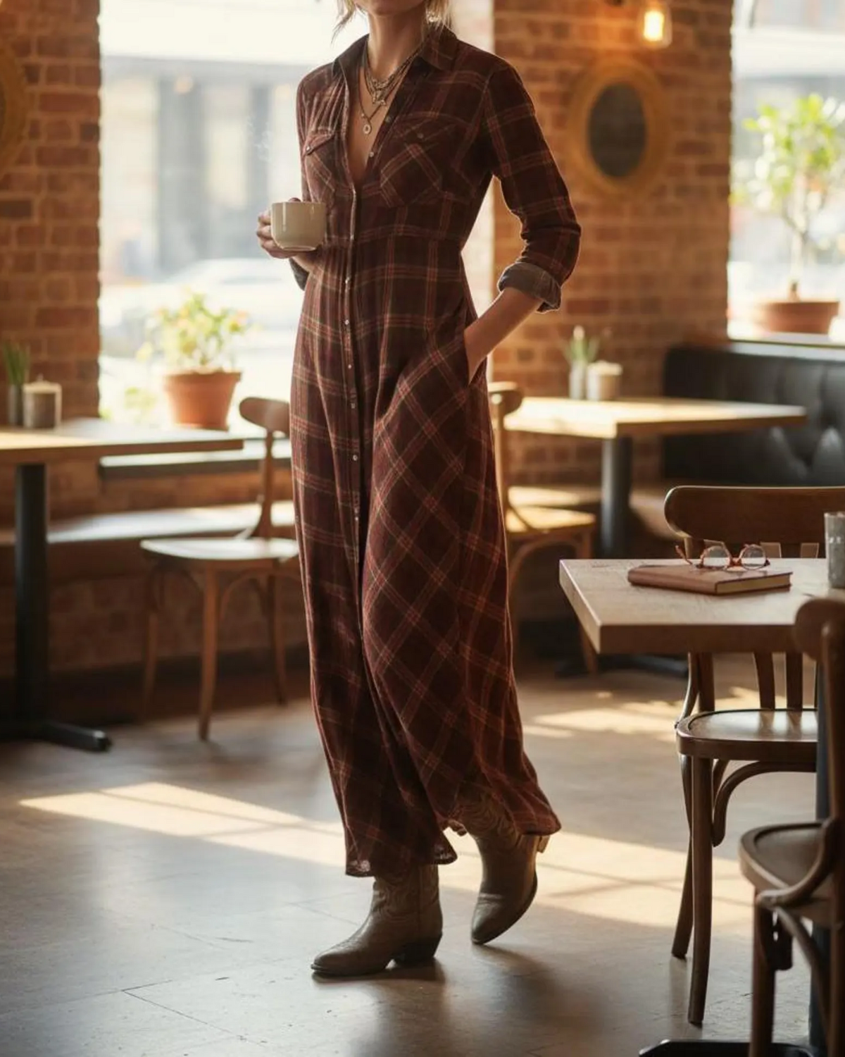 Vestido Camisero Cuadros Maxi