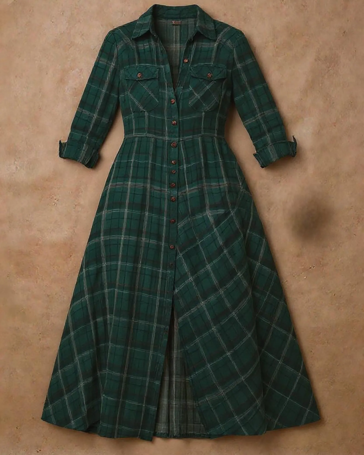 Vestido Camisero Cuadros Maxi