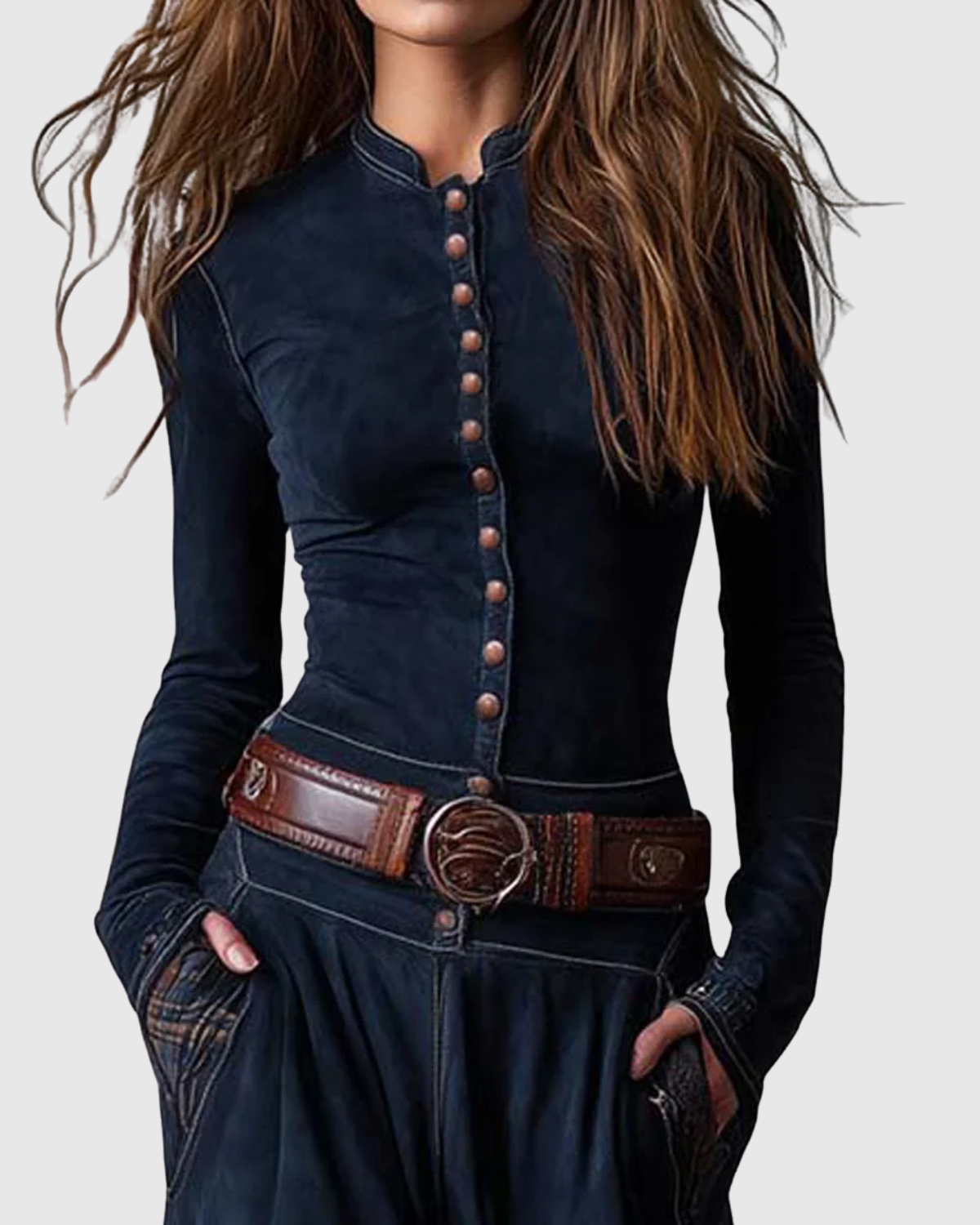 LEONORA™ | VESTIDO LARGO DE ANTE