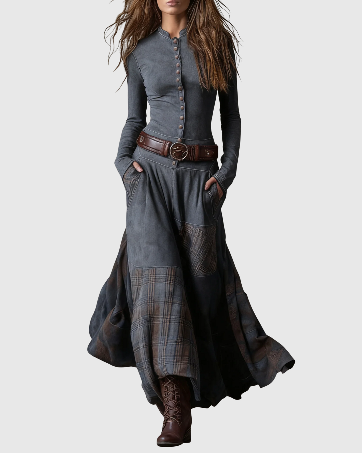 LEONORA™ | VESTIDO LARGO DE ANTE