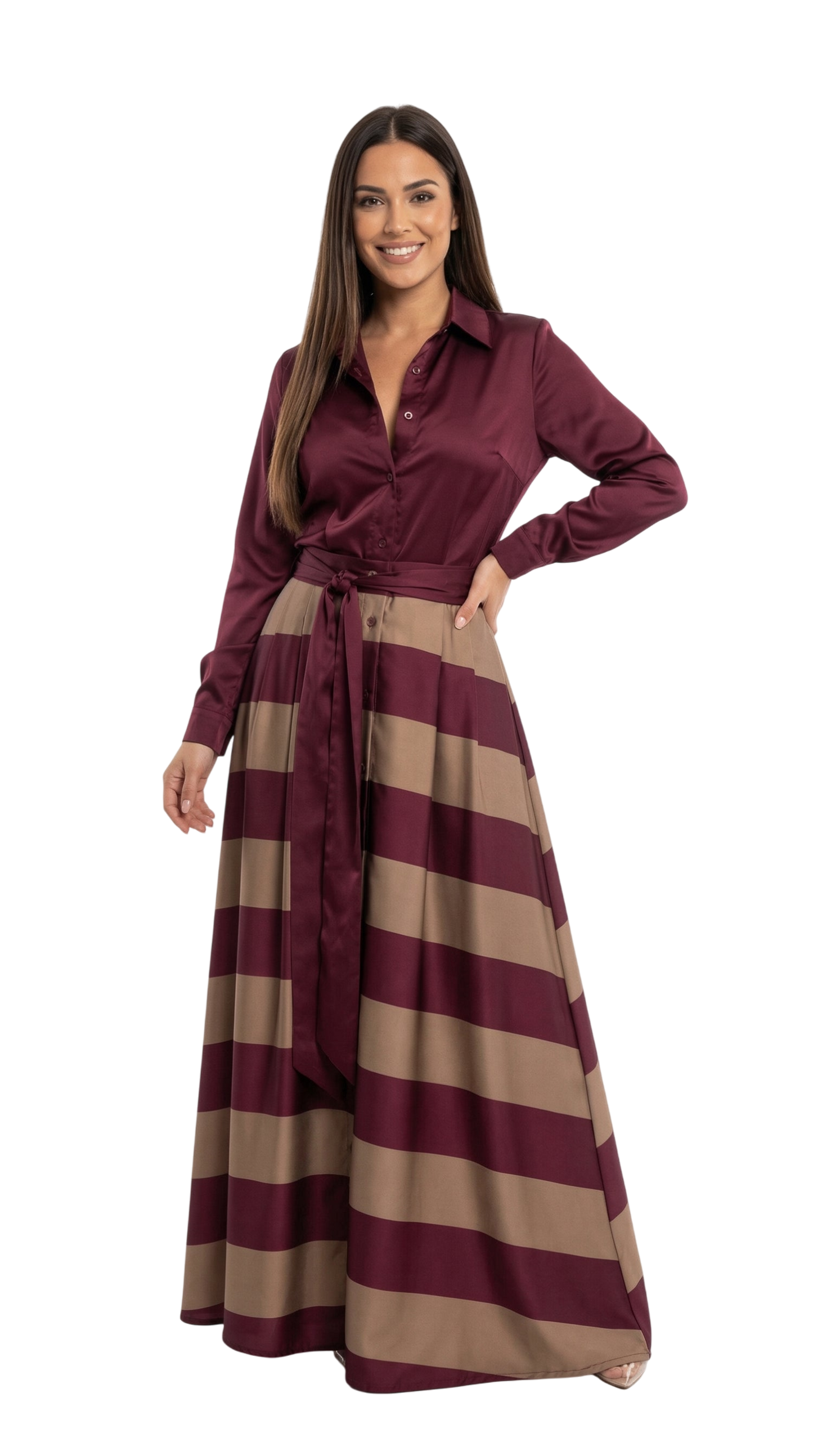 Vestido Camisero Bicolor Maxi