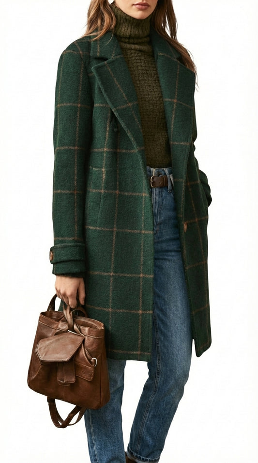 DINA™ | ABRIGO DE LANA A CUADROS