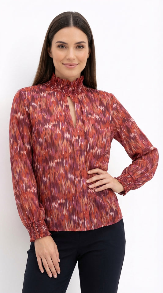 Blusa Cuello Fruncido Estampada