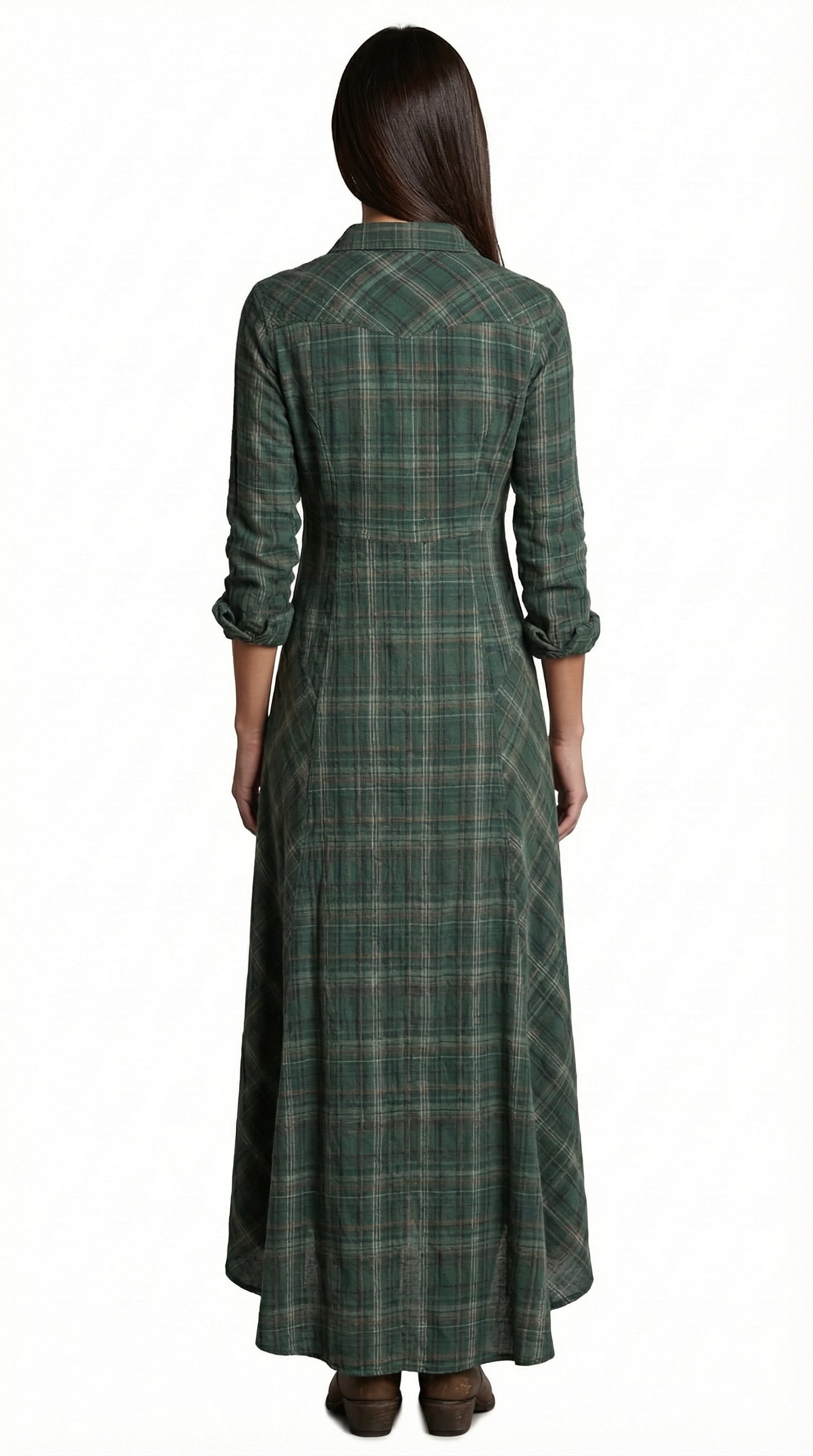 Vestido Camisero Cuadros Maxi