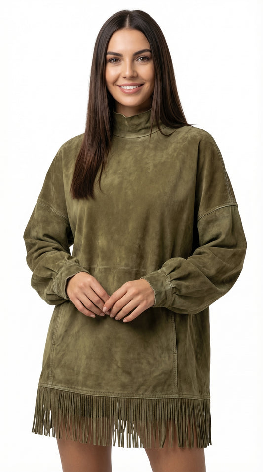 SELINA™ | VESTIDO DE ANTE CON FLECOS