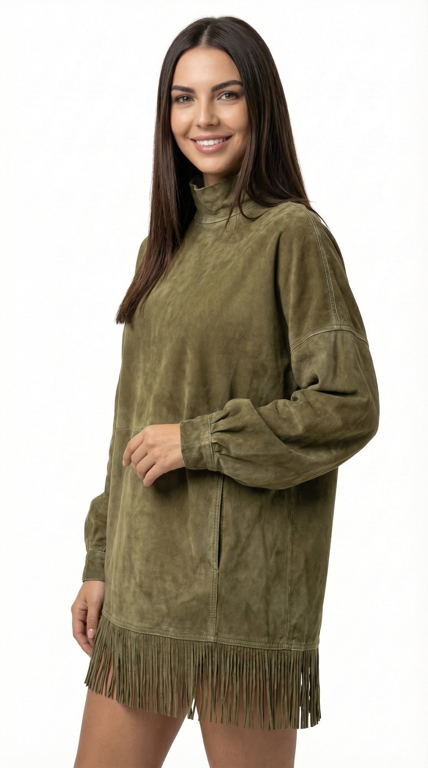 SELINA™ | VESTIDO DE ANTE CON FLECOS