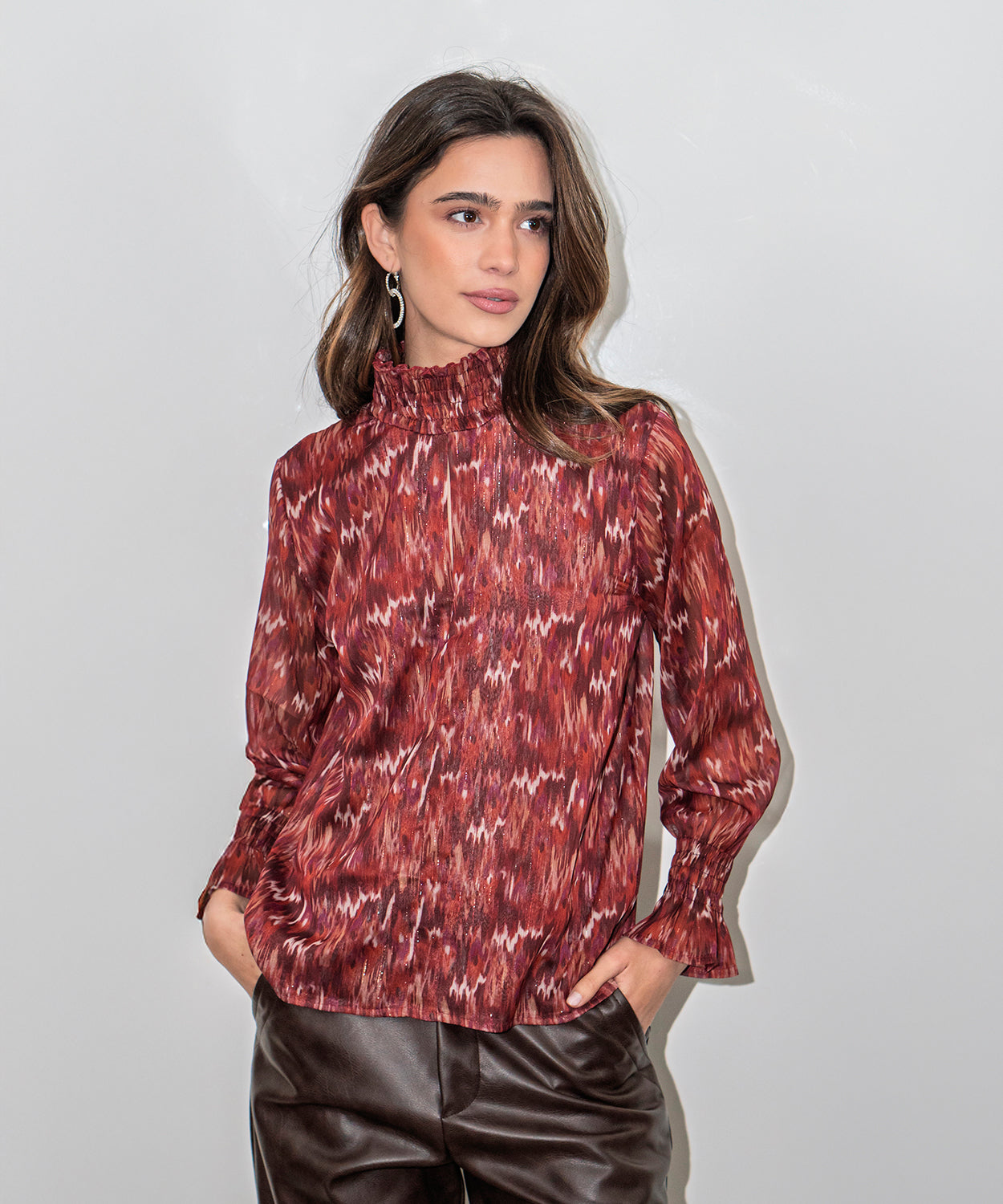 Blusa Cuello Fruncido Estampada