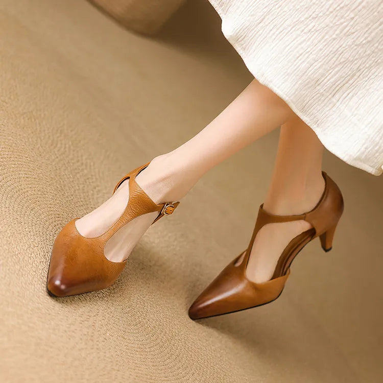 Teresa / Tacones T-Bar Cueroᵛᶜ