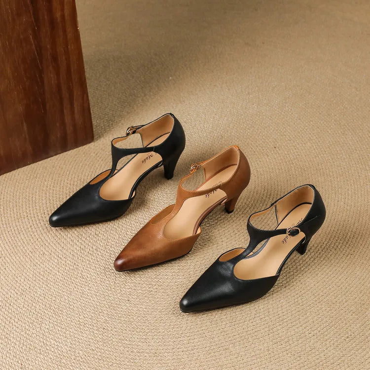 Teresa / Tacones T-Bar Cueroᵛᶜ