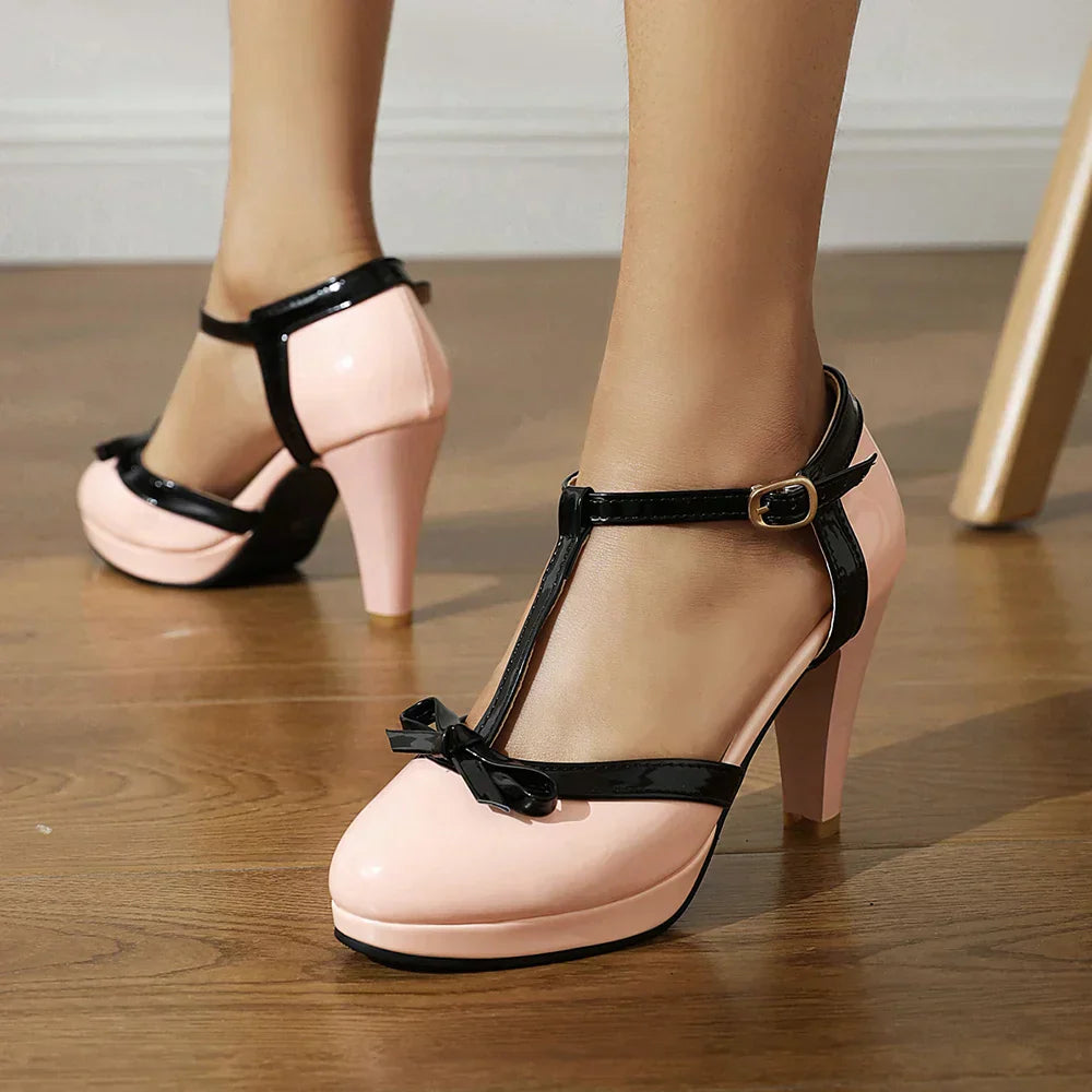 Tacones T-Bar Lazo Bicolorᵛᶜ
