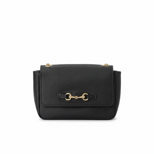 Bolso de piel auténtica con cierre dorado